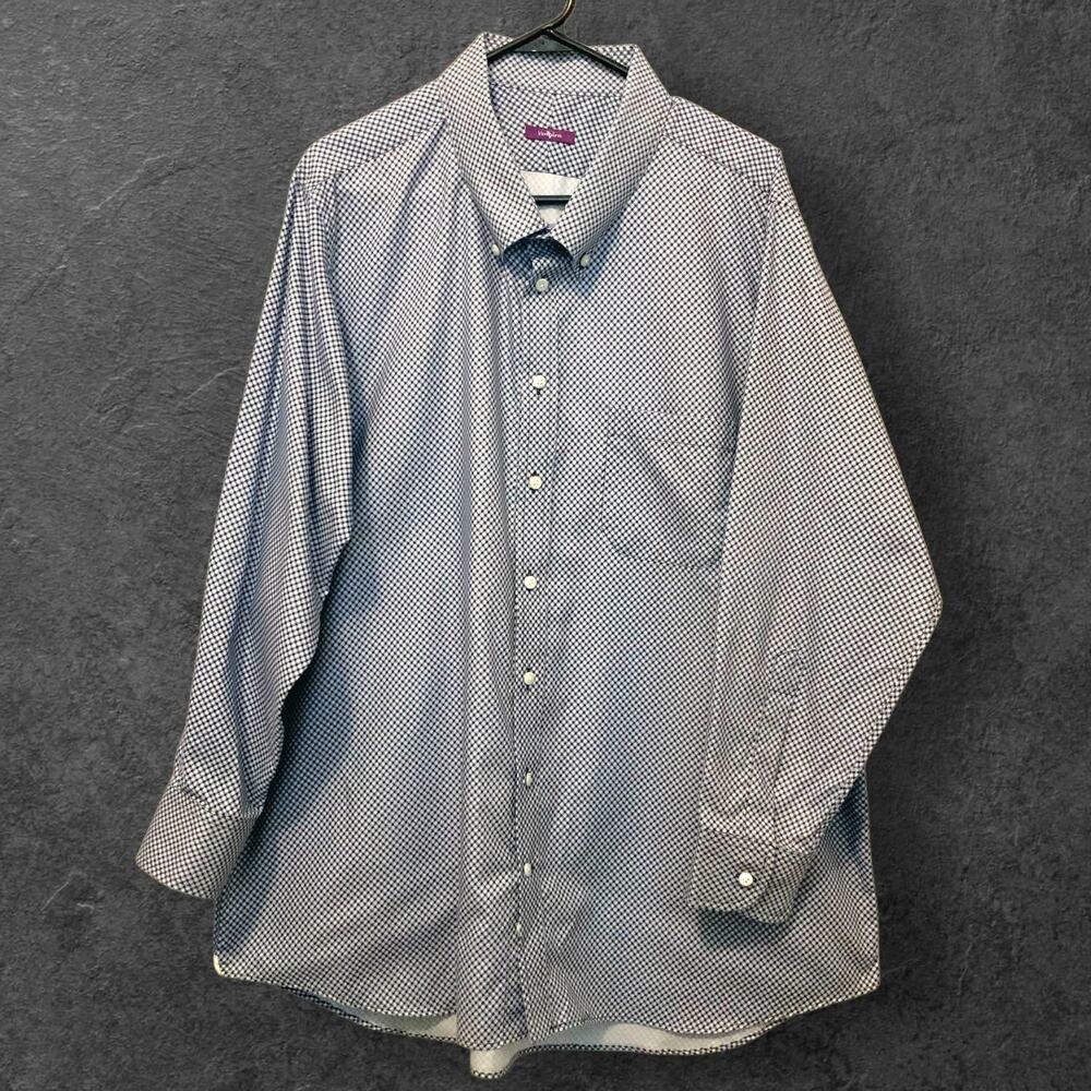 Ventura Custom Tailored Dress Shirt Blue Plaid Embroidered Mens XL XXL